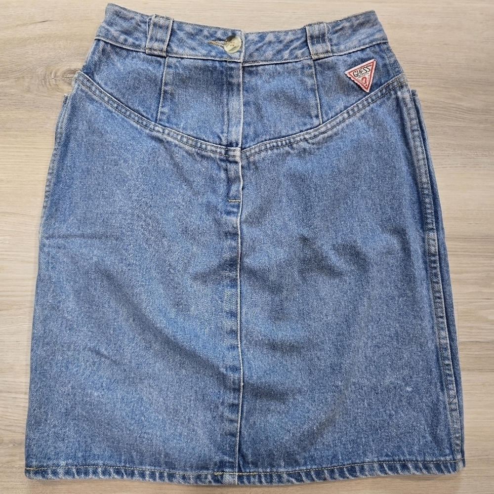 Vintage George Marciano for Guess Blue Jeans Denim High Waist Skirt Size 29/26